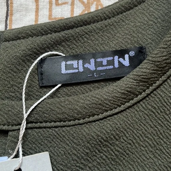 NWT Owin Army Green Floral 3/4 Sleeve Dress Size Large - Picture 6 of 10